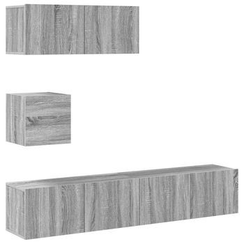 Set De Muebles Para Tv 4 Piezas Madera Contrachapada Gris Sonoma