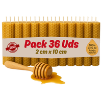 vadeincienso lote de 36 velas de cera  de abeja  2 x 10 cm sin parafina y cera nacional de apicultores espanoles hechas a mano una a una por nosotros