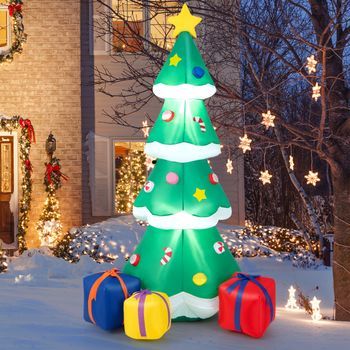 Árbol De Navidad Inflable De 180 Cm Con 3 Cajas De Regalo Luces Led Bolsa De Arena Y Estacas Decoración Autoinflable Para El Hogar Y Jardín Cfw19969