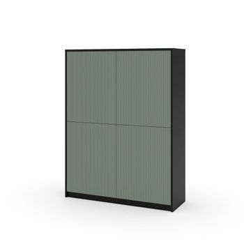Aparador Alto Budapest Negro/verde Salvia En Melamina Y Mdf Acanalado