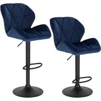 juego de 2 taburete de bar asiento de terciopelo  estructura de metal 40 x 50 x 94-116 cmregulables en alturasillas giratoriasazulwoltu