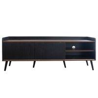 mueble de tv de 160 cm negro y madera con dos puertas correderas y dos cajones