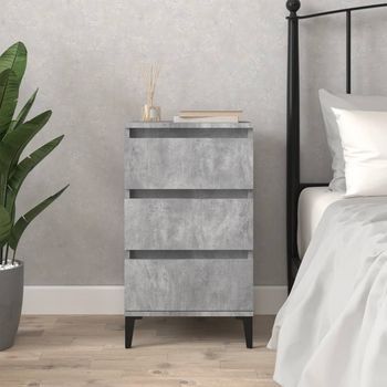 Mesita De Noche - Dormitorio - Madera Contrachapada Y Metal - Gris Hormigón (40x35x70cm)