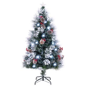 Árbol De Navidad Flocado Artificial 150cm 170 Ramas Pino 18 Racimos Bayas Piñas Fibras Ópticas Cfw64247
