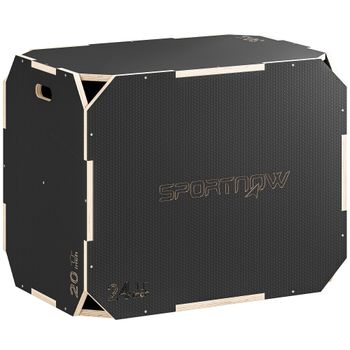 SPORTNOW Cajón Pliométrico de Madera 3 en 1 con 3 Alturas Diferentes Asas sin Esquinas Entrenamiento de Salto 76x61x51 cm Negro