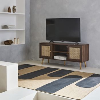 Mueble tv de caña trenzada, 120cm, color  madera oscura