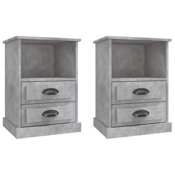 Pack 2 Uds Mesitas De Noche | Mesa Auxiliar | Mesilla Gris Hormigón 43x36x60 Cm