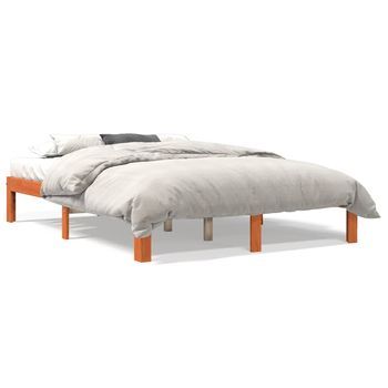 Cama Sin Colchón Madera Maciza De Pino Marrón Cera 140x190 Cm Vidaxl