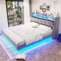 cama doble tapizada 180x200 cm con cabecero abatible almacenamiento y toma luz led terciopelo gris claro