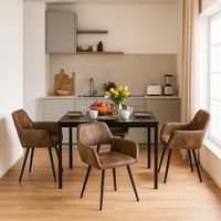 conjunto de 4 sillas comedor retro industrial microfibra marron
