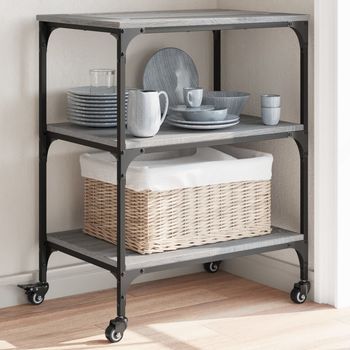 Carrito De Cocina，estantería De Cocina, Carrito De Servir Madera De Ingeniería Gris Sonoma 60x41x76 Cm Cfw467620