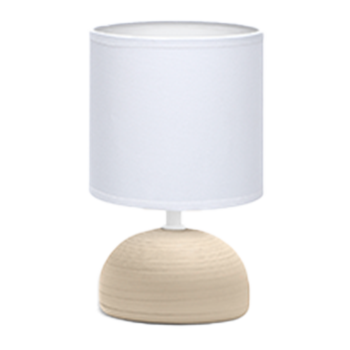 Aigostar 196981- Lámpara de cerámica de mesa, semioval crema, cuerpo de diseño sencillo color crema, pantalla de tela color blanco, casquillo E14. Perfecta para el salón, dormitorio o recibidor.