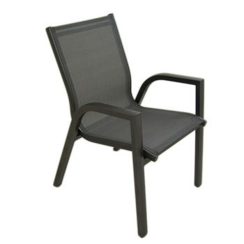 Sillón De Terraza Apilable, Medidas 56x66x90 Cm, Aluminio Doble Reforzado Color Antracita, Textilene Plata Y Negro, Sillas De Comedor, Silla De Terraza