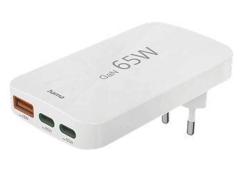 Cargador de pared - Hama 00201976, Universal, 2x USB-C, 1x USB-A, 65W, Mini Plano, PD, Blanco