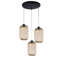 krizia - lampara colgante negra con cristal ambar decorado y cables electricos orientables 3 luces