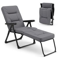 costway tumbona plegable con asiento acolchado respaldo 4 niveles reposapies 2 niveles marco metal carga 150kg para balcon terraza patio gris