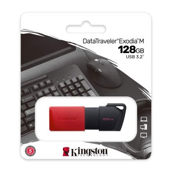 Pendrive Kingston DataTraveler Exodia 128GB USB 3.2 Gen 1 de Alta Velocidad con Diseño Portátil y Garantía de 5 Años