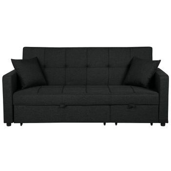 Sofá Cama Tapizado Negro Con Función De Dormir Estilo Moderno Glomma