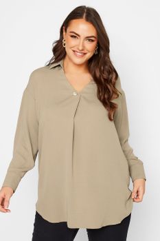 Yours London Blusa Beige Detalle Botón Dorado, Mujer Curvy Y Tallas Grandes, Yours London