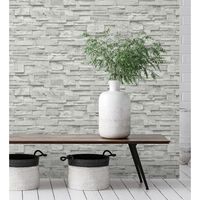 papel pintado vinilico lavable imitacion muro de piedra pizarra blanca textura en relieve - austin stone 127673 de gaulan - rollo de 10 m x 053 m