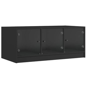 Mesa De Café - Mesa De Centro Con Puertas De Vidrio Negra 102x50x42 Cm
