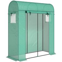 outsunny invernadero de jardin pequeno invernadero de balcon con lona pe y estructura de acero puerta enrollable y ventanas 170 x 68 x 200 cm verde   aosom espana