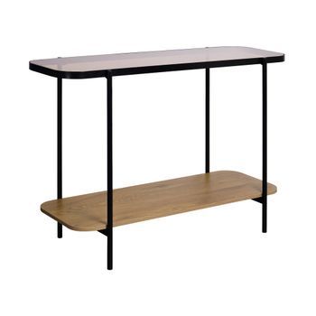 Consola Vintage De Metal Negro Con Tapa De Cristal Y Decoración De