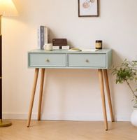 mesa consola 2 cajon en madera verde