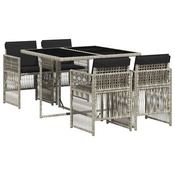 Conjunto Comedor Jardin 5 Uds | Mueble Jardin Mesa Y Sillas Cojines Ratán Sintético Gris Claro