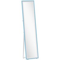 homcom espejo de pie cuerpo entero con marco de mdf espejo de pared rectangular con 2 formas de uso 37x4x157 cm blanco y azul