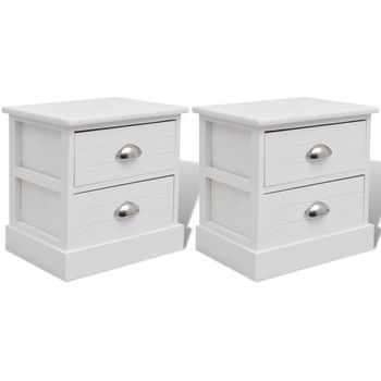 Pack 2 Uds Mesita De Noche | Mesa Auxiliar | Mesilla Francesa Blanco