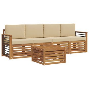 Conjunto De Sofás De Exterior Con Cojín 5 Piezas | Mueble De Jardín Natural Y Beige