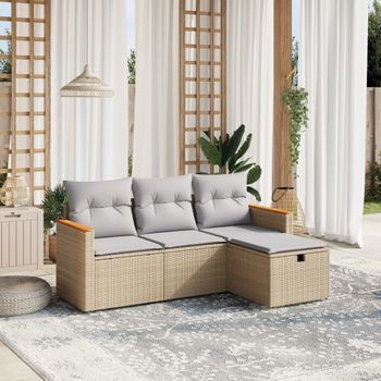 Conjunto De Sofás Jardín Con Cojines Beige Mezcla 4 Uds | Mueble Jardin Mesa Y Sillas Ratán Pe Cfw773005