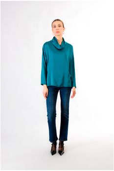 blusa teñida en prenda con cuello volcán peacock xl