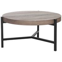mesa de centro con tablero de madera gris pardo patas de metal negro 70 cm redonda moderna para salon industrial bonita