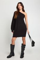 vestido mini de punto con un hombro descubierto negro