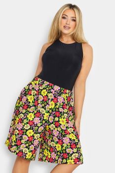 Yours Bermudas Negras De Flores Amarillas, Mujer Curvy Y Tallas Grandes, Yours