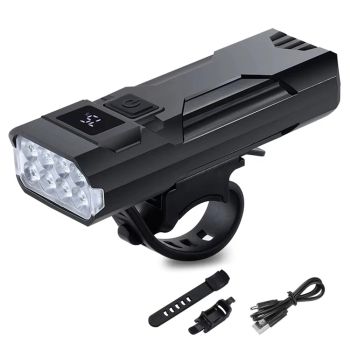 WEST BIKING 400Lm Pantalla Digital de Potencia Faro de Bicicleta Impermeable Carga Tipo-C Linterna 8 LED Perlas de Alta