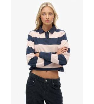 Superdry para mujer. W6012175A Polo Stripe Rugby rosa (M), Casual, Algodón, Manga larga