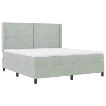 Cama Con Box Spring Led Y Colchón Gris Claro 180 X 200 Cm
