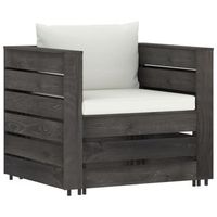 muebles de jardin 2 uds  mesa y sillas con cojines gris madera impregnada