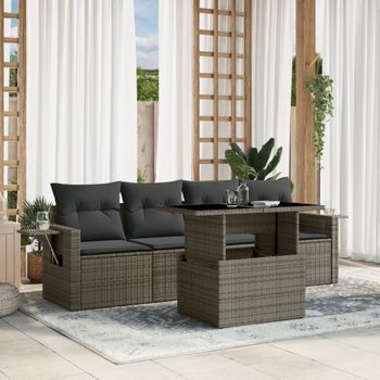 Juego De Sofás Jardín Con Cojines 5 Uds | Conjunto Mueble Jardin Mesa Y Sillas Ratán Sintético Gris Cfw35600