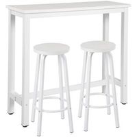 mesa de bar  juego de 2 taburetes de bar en metal y mdf - 120x40x100 cm - blanco - versatil