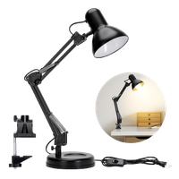 aigostar lampara de escritorio e27 flexo lamparas de mesita de noche con base y abrazadera brazo articulado de metal lampara de mesa ajustable para oficina sala estudio y dormitorio - negro