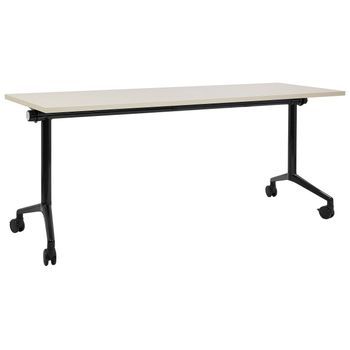 Escritorio Rectangular Moderno Plegable Con Ruedas Mesa Móvil Portátil Estructura Metálica 180 X 60 Cm Madera Clara Y Negro Cavi