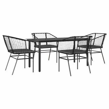 Juego De Comedor Jardín 5 Uds Cojines Ratán Sintético Negro Cfw490647