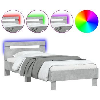 Cama Individual | Cama De Adulto | Estructura De Cama Cabecero Luces Led Gris Hormigón 90x200 Cm