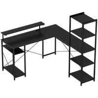homcom escritorio en l con estacion de carga mesa de ordenador esquinera con soporte para monitor y estanterias para home office oficina negro   aosom espana