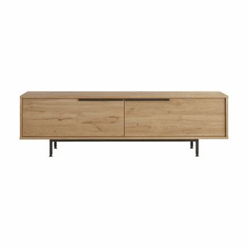 Mueble tv con 2 puertas en aglomerado y hierro color roble y gris