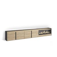 mueble tv television muebles de salon almacenaje 315x50x35 cm para tv hasta 80 chimenea electrica xxl led estilo moderno roble y negro